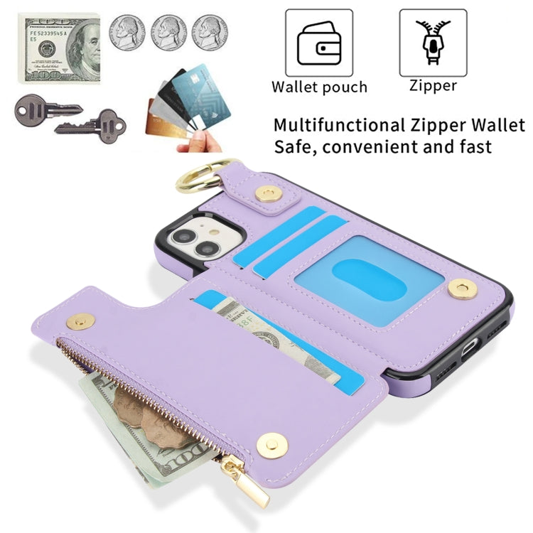 For iPhone 11 RFlD Anti-theft Double Buckle Ring Zipper Card Phone Case
