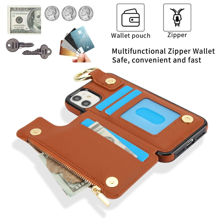 For iPhone 11 RFlD Anti-theft Double Buckle Ring Zipper Card Phone Case
