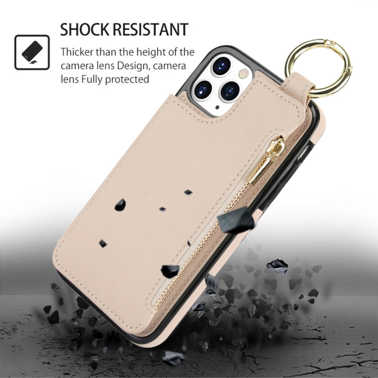 For iPhone 11 Pro RFlD Anti-theft Double Buckle Ring Zipper Card Phone Case