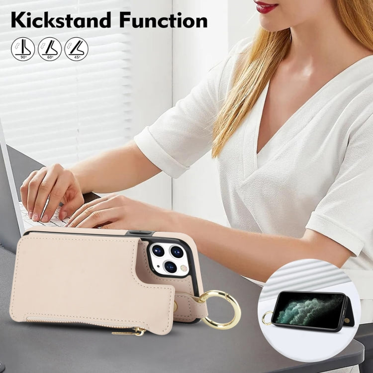 For iPhone 11 Pro RFlD Anti-theft Double Buckle Ring Zipper Card Phone Case