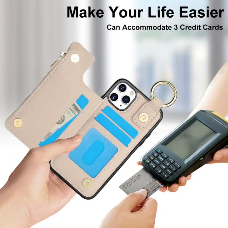 For iPhone 11 Pro RFlD Anti-theft Double Buckle Ring Zipper Card Phone Case