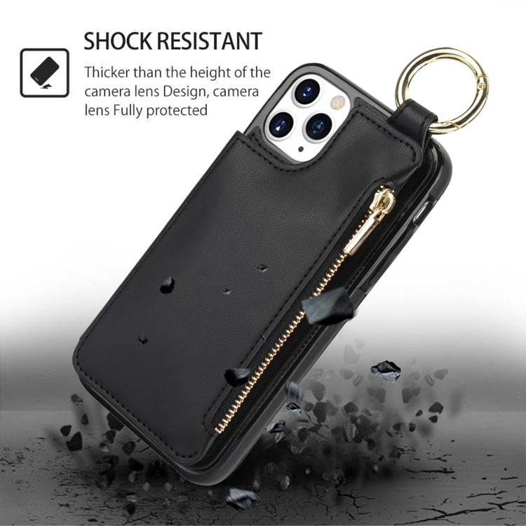 For iPhone 11 Pro RFlD Anti-theft Double Buckle Ring Zipper Card Phone Case