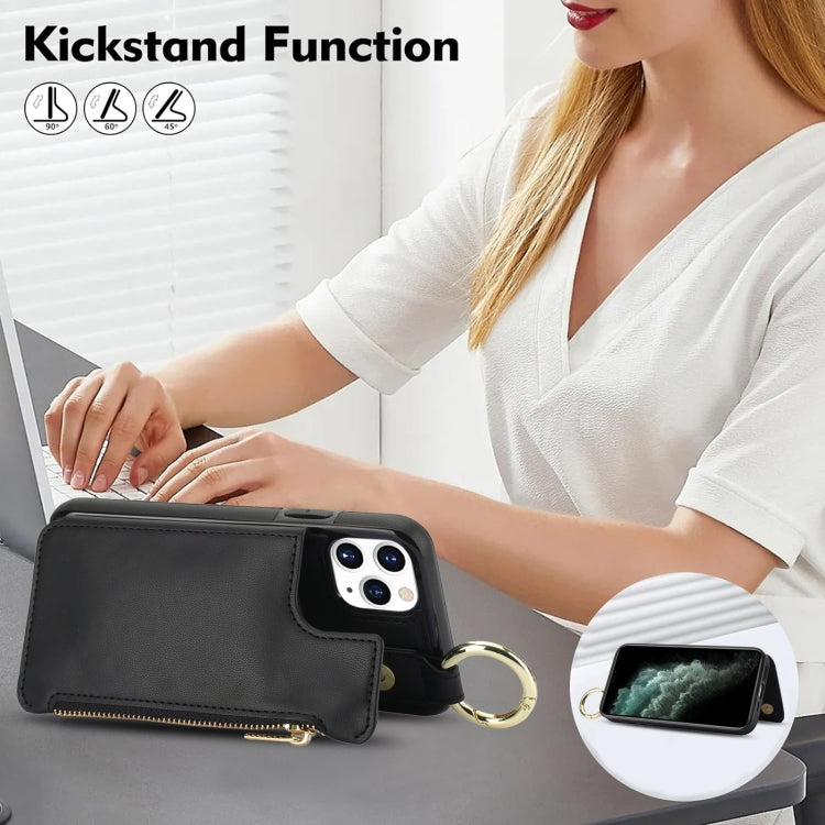 For iPhone 11 Pro RFlD Anti-theft Double Buckle Ring Zipper Card Phone Case