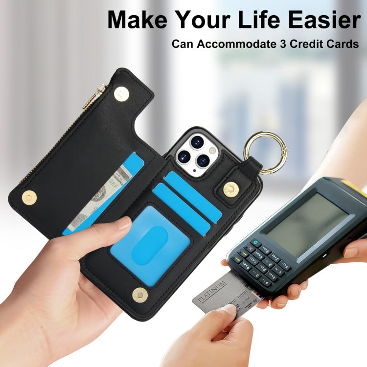 For iPhone 11 Pro RFlD Anti-theft Double Buckle Ring Zipper Card Phone Case