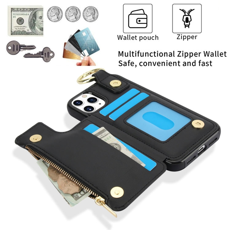 For iPhone 11 Pro RFlD Anti-theft Double Buckle Ring Zipper Card Phone Case