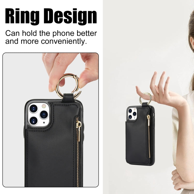For iPhone 11 Pro RFlD Anti-theft Double Buckle Ring Zipper Card Phone Case