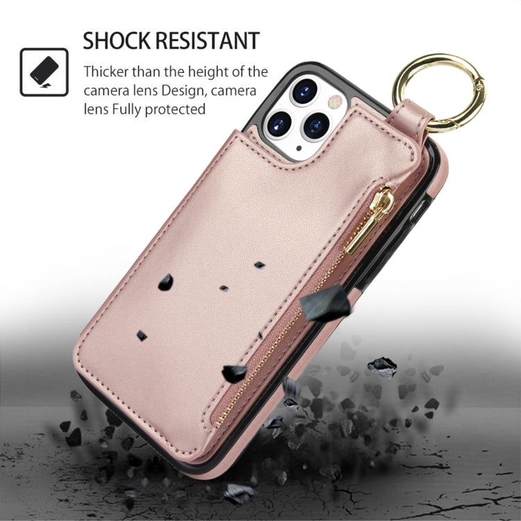 For iPhone 11 Pro RFlD Anti-theft Double Buckle Ring Zipper Card Phone Case