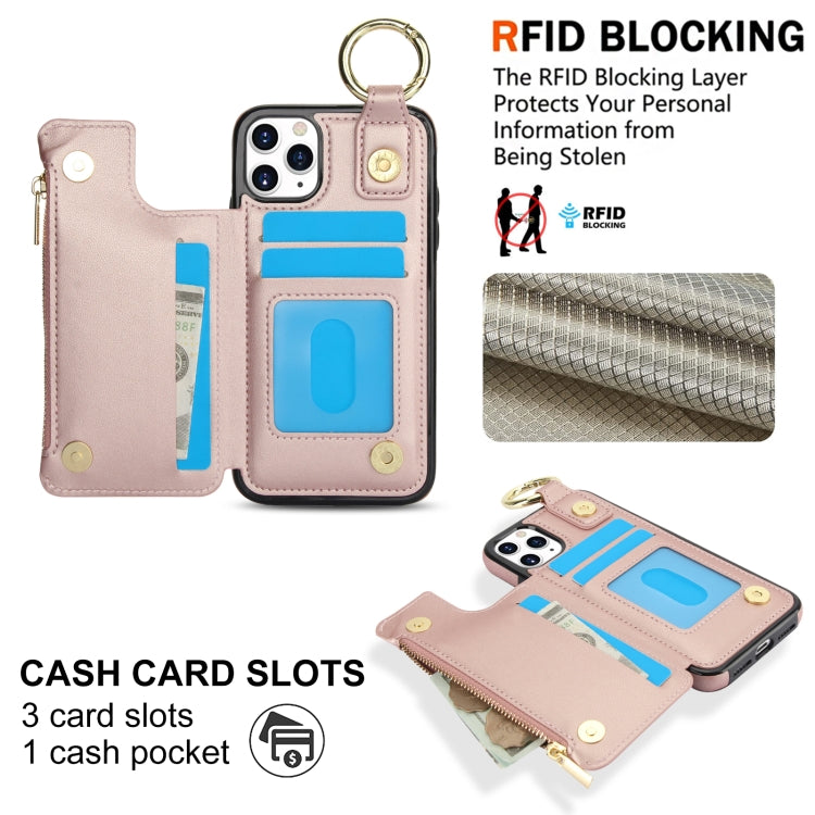 For iPhone 11 Pro RFlD Anti-theft Double Buckle Ring Zipper Card Phone Case