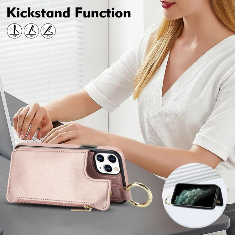 For iPhone 11 Pro RFlD Anti-theft Double Buckle Ring Zipper Card Phone Case