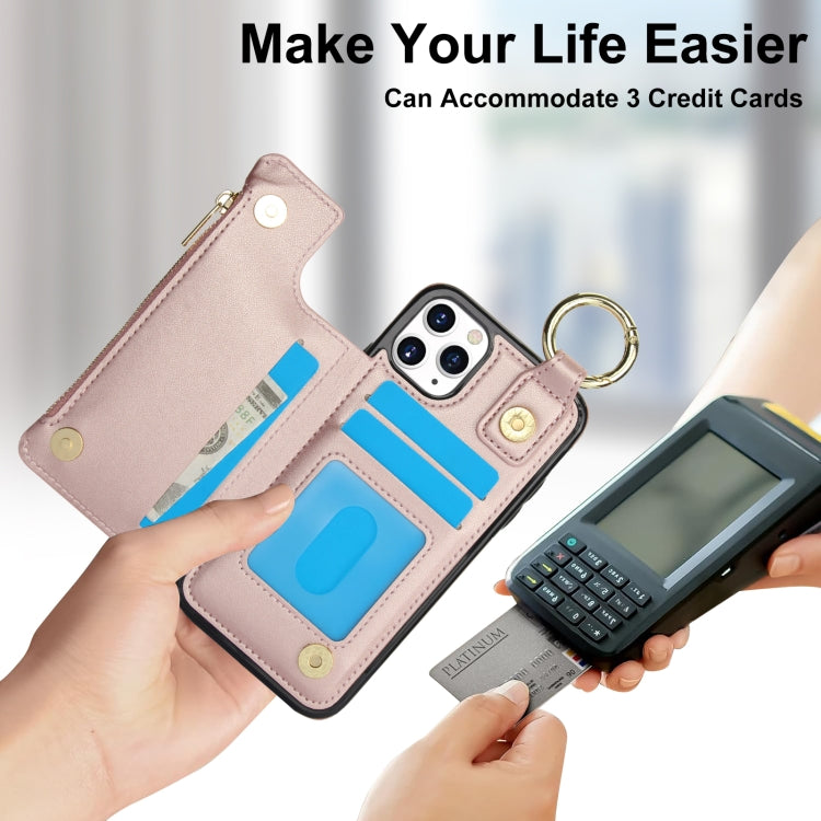 For iPhone 11 Pro RFlD Anti-theft Double Buckle Ring Zipper Card Phone Case