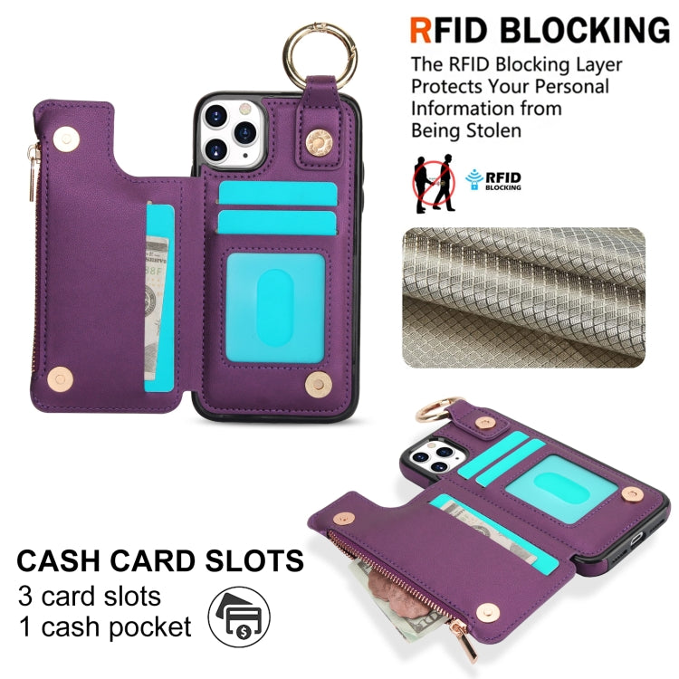 For iPhone 11 Pro RFlD Anti-theft Double Buckle Ring Zipper Card Phone Case