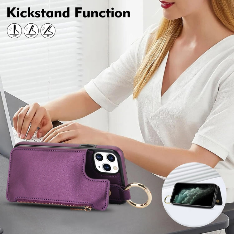 For iPhone 11 Pro RFlD Anti-theft Double Buckle Ring Zipper Card Phone Case