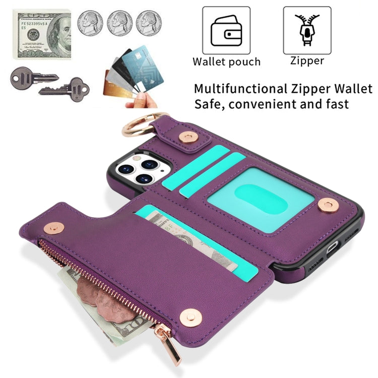 For iPhone 11 Pro RFlD Anti-theft Double Buckle Ring Zipper Card Phone Case
