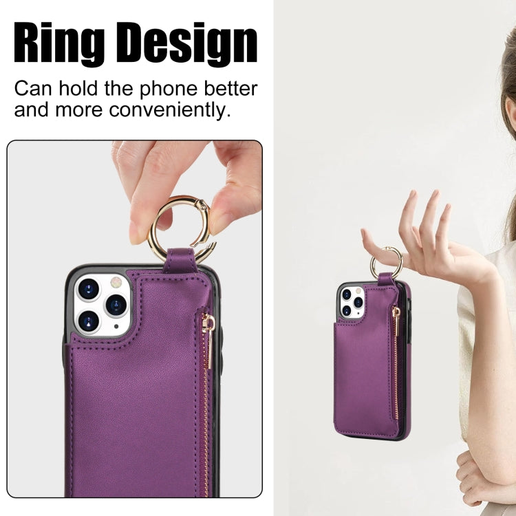 For iPhone 11 Pro RFlD Anti-theft Double Buckle Ring Zipper Card Phone Case