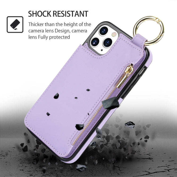 For iPhone 11 Pro RFlD Anti-theft Double Buckle Ring Zipper Card Phone Case