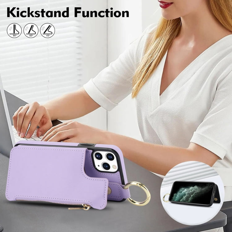 For iPhone 11 Pro RFlD Anti-theft Double Buckle Ring Zipper Card Phone Case