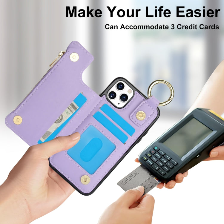For iPhone 11 Pro RFlD Anti-theft Double Buckle Ring Zipper Card Phone Case