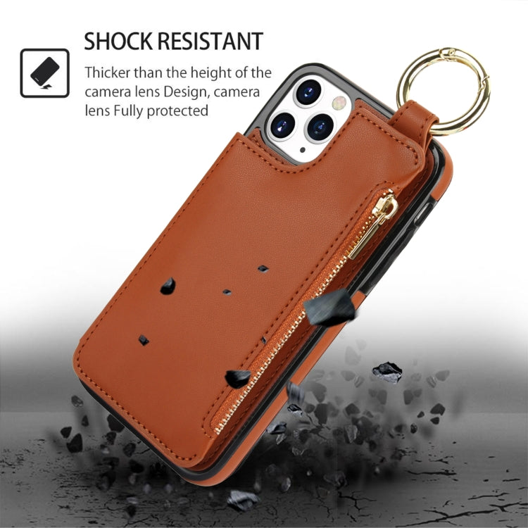 For iPhone 11 Pro RFlD Anti-theft Double Buckle Ring Zipper Card Phone Case