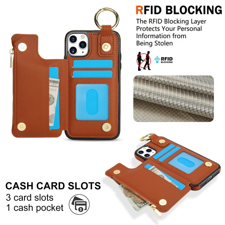 For iPhone 11 Pro RFlD Anti-theft Double Buckle Ring Zipper Card Phone Case