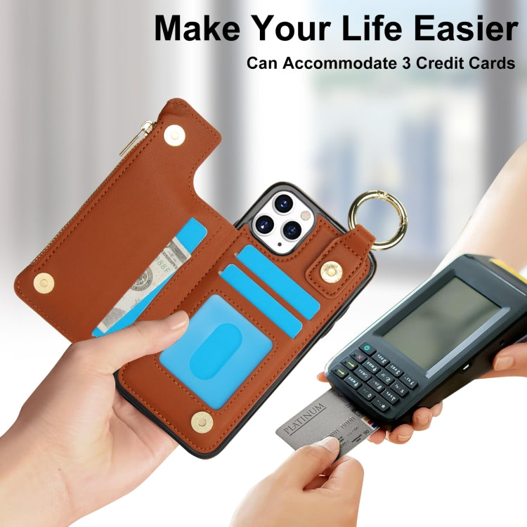 For iPhone 11 Pro RFlD Anti-theft Double Buckle Ring Zipper Card Phone Case