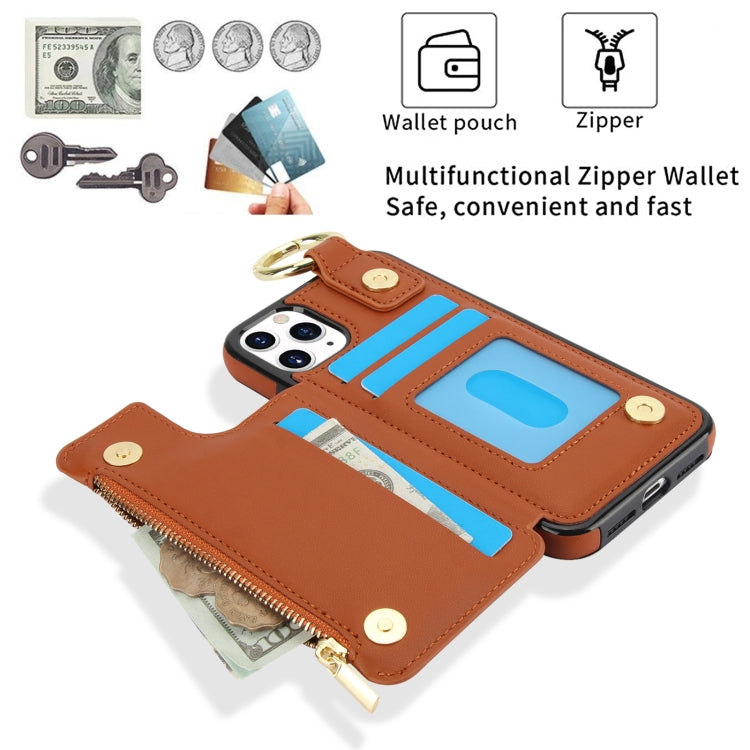 For iPhone 11 Pro RFlD Anti-theft Double Buckle Ring Zipper Card Phone Case