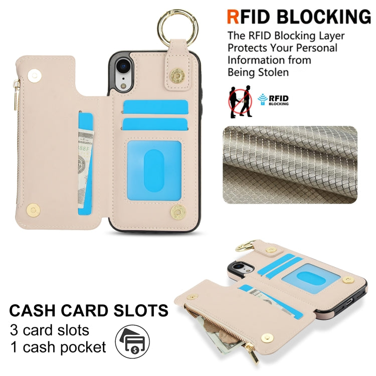For iPhone XR RFlD Anti-theft Double Buckle Ring Zipper Card Phone Case