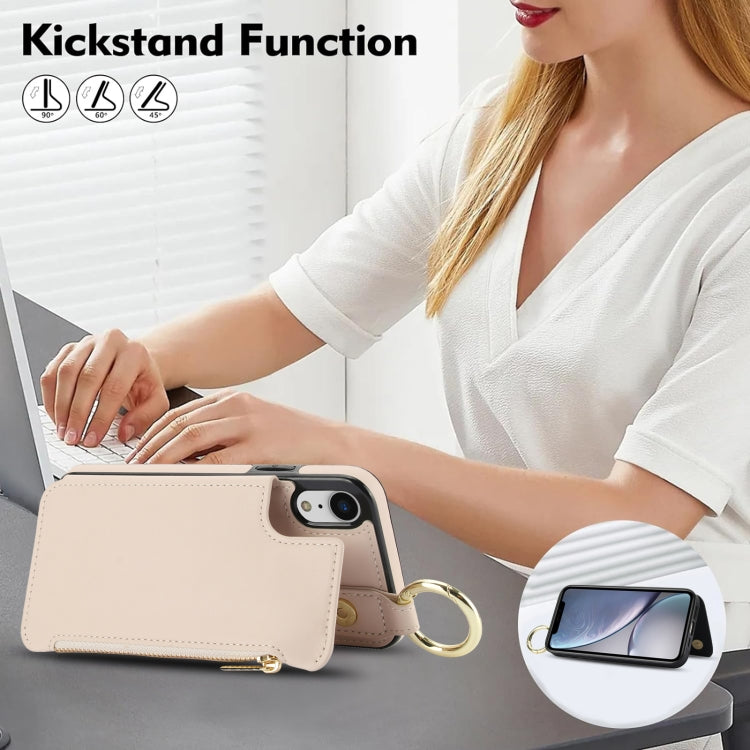 For iPhone XR RFlD Anti-theft Double Buckle Ring Zipper Card Phone Case