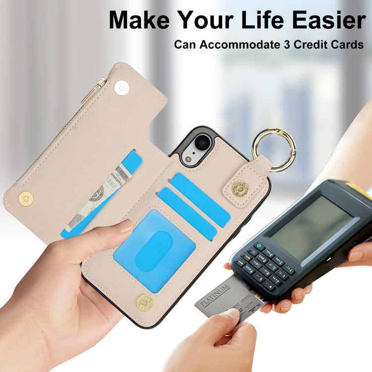 For iPhone XR RFlD Anti-theft Double Buckle Ring Zipper Card Phone Case