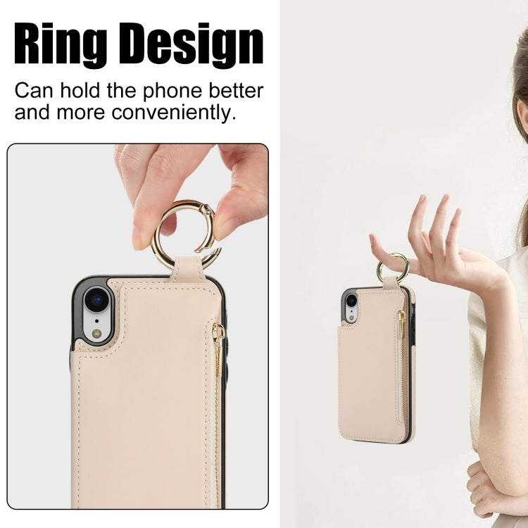 For iPhone XR RFlD Anti-theft Double Buckle Ring Zipper Card Phone Case