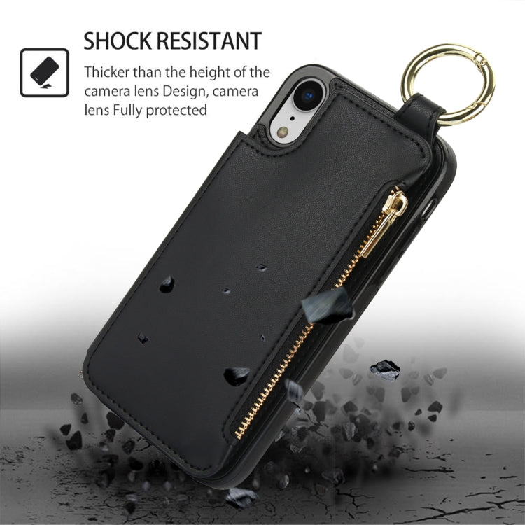 For iPhone XR RFlD Anti-theft Double Buckle Ring Zipper Card Phone Case