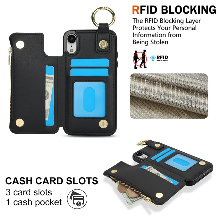 For iPhone XR RFlD Anti-theft Double Buckle Ring Zipper Card Phone Case