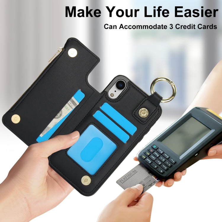 For iPhone XR RFlD Anti-theft Double Buckle Ring Zipper Card Phone Case