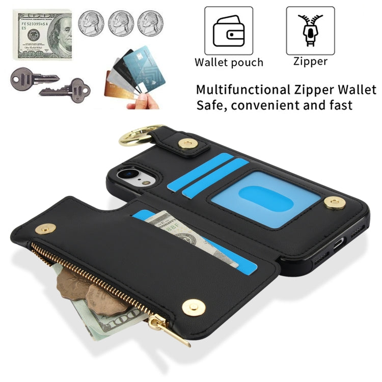 For iPhone XR RFlD Anti-theft Double Buckle Ring Zipper Card Phone Case