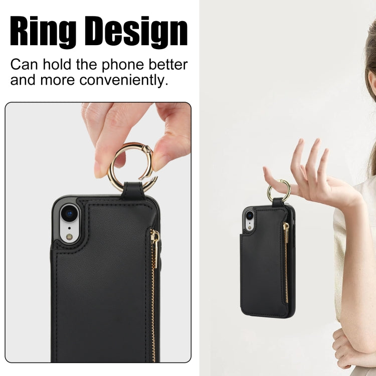 For iPhone XR RFlD Anti-theft Double Buckle Ring Zipper Card Phone Case