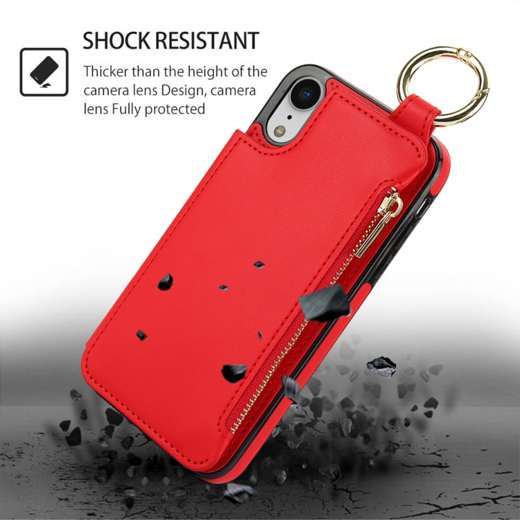 For iPhone XR RFlD Anti-theft Double Buckle Ring Zipper Card Phone Case