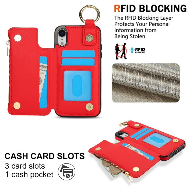 For iPhone XR RFlD Anti-theft Double Buckle Ring Zipper Card Phone Case