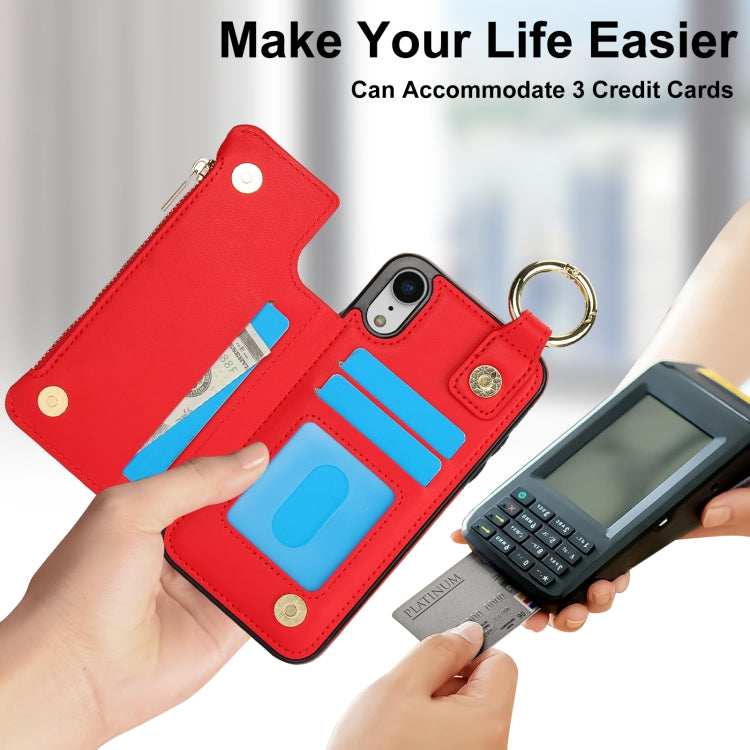 For iPhone XR RFlD Anti-theft Double Buckle Ring Zipper Card Phone Case