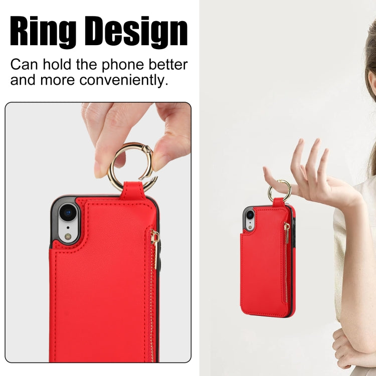 For iPhone XR RFlD Anti-theft Double Buckle Ring Zipper Card Phone Case