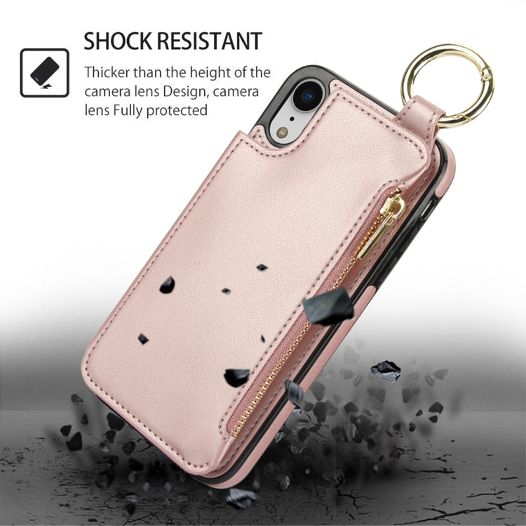 For iPhone XR RFlD Anti-theft Double Buckle Ring Zipper Card Phone Case