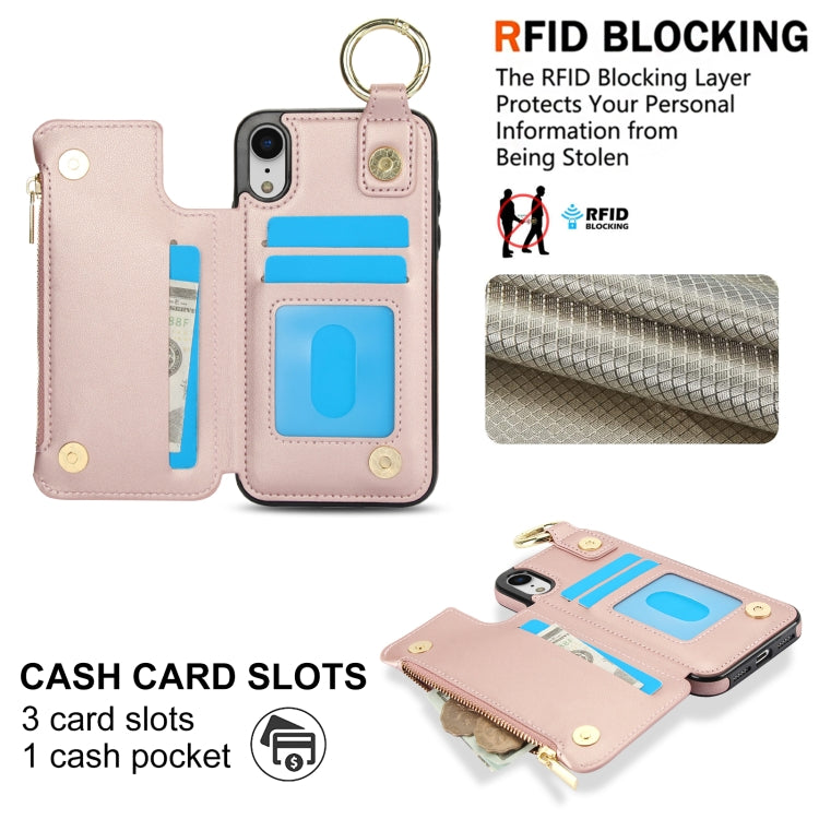 For iPhone XR RFlD Anti-theft Double Buckle Ring Zipper Card Phone Case