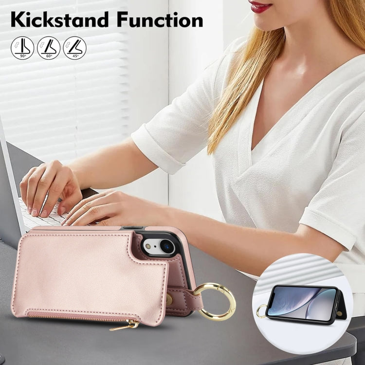 For iPhone XR RFlD Anti-theft Double Buckle Ring Zipper Card Phone Case