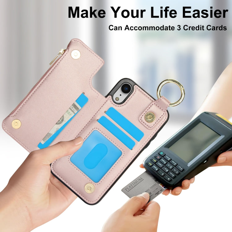 For iPhone XR RFlD Anti-theft Double Buckle Ring Zipper Card Phone Case