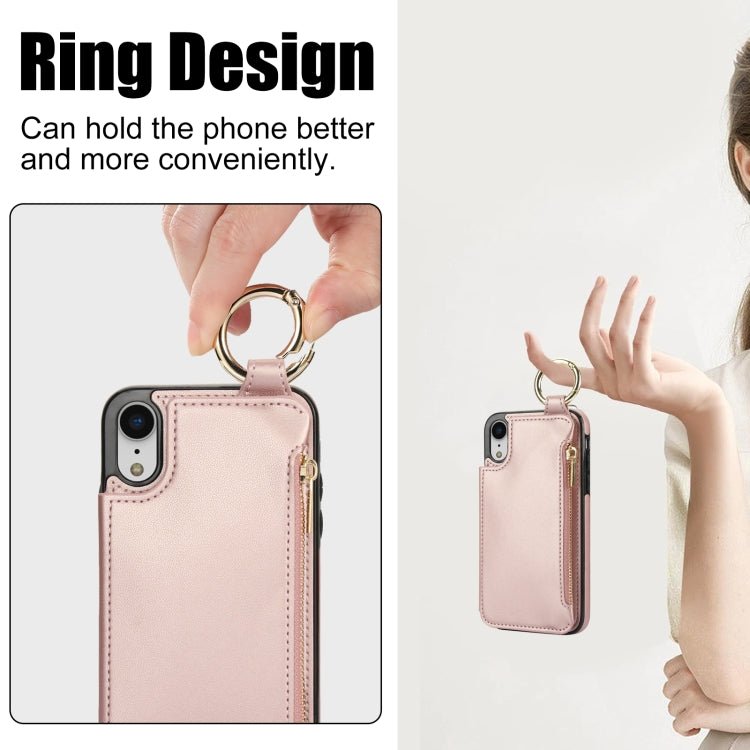 For iPhone XR RFlD Anti-theft Double Buckle Ring Zipper Card Phone Case