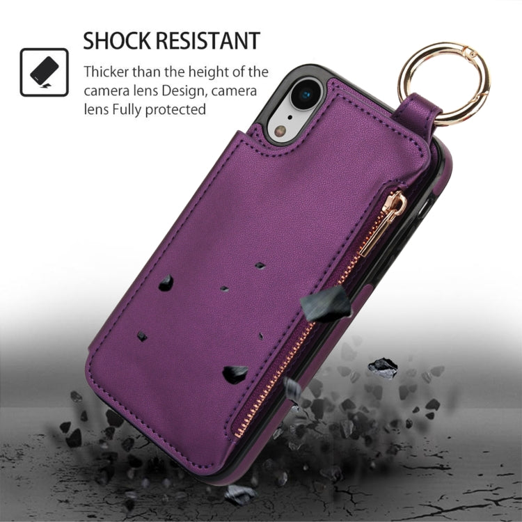 For iPhone XR RFlD Anti-theft Double Buckle Ring Zipper Card Phone Case
