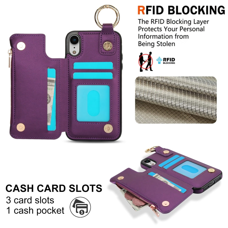 For iPhone XR RFlD Anti-theft Double Buckle Ring Zipper Card Phone Case