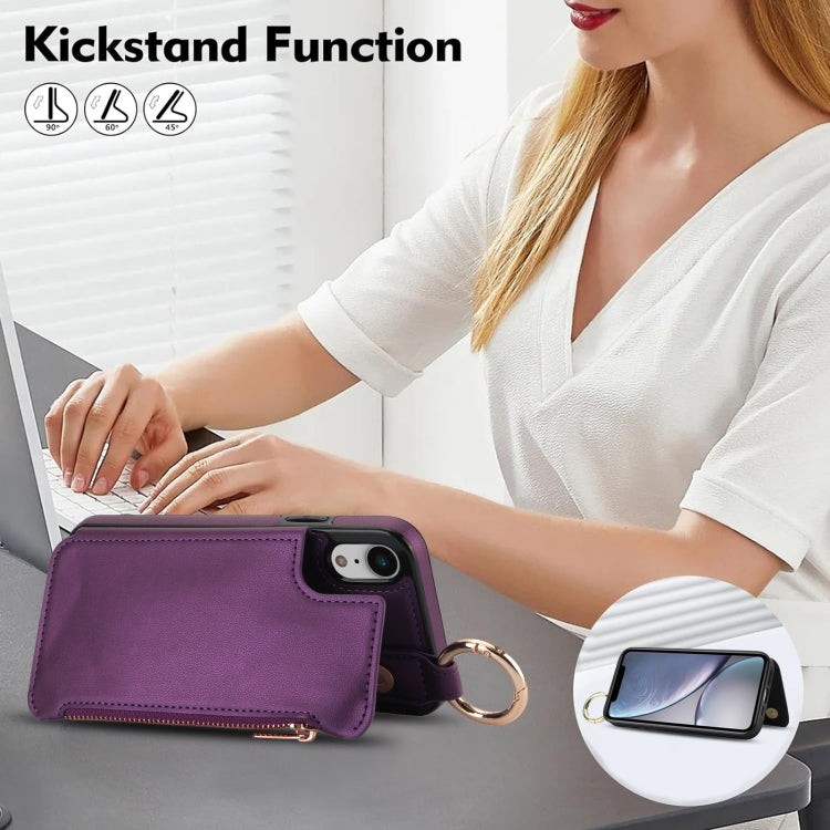 For iPhone XR RFlD Anti-theft Double Buckle Ring Zipper Card Phone Case