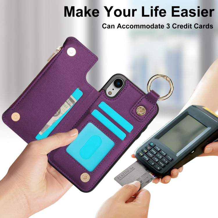For iPhone XR RFlD Anti-theft Double Buckle Ring Zipper Card Phone Case