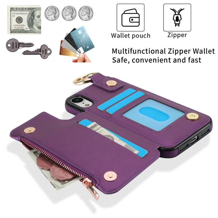 For iPhone XR RFlD Anti-theft Double Buckle Ring Zipper Card Phone Case