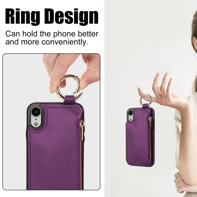 For iPhone XR RFlD Anti-theft Double Buckle Ring Zipper Card Phone Case