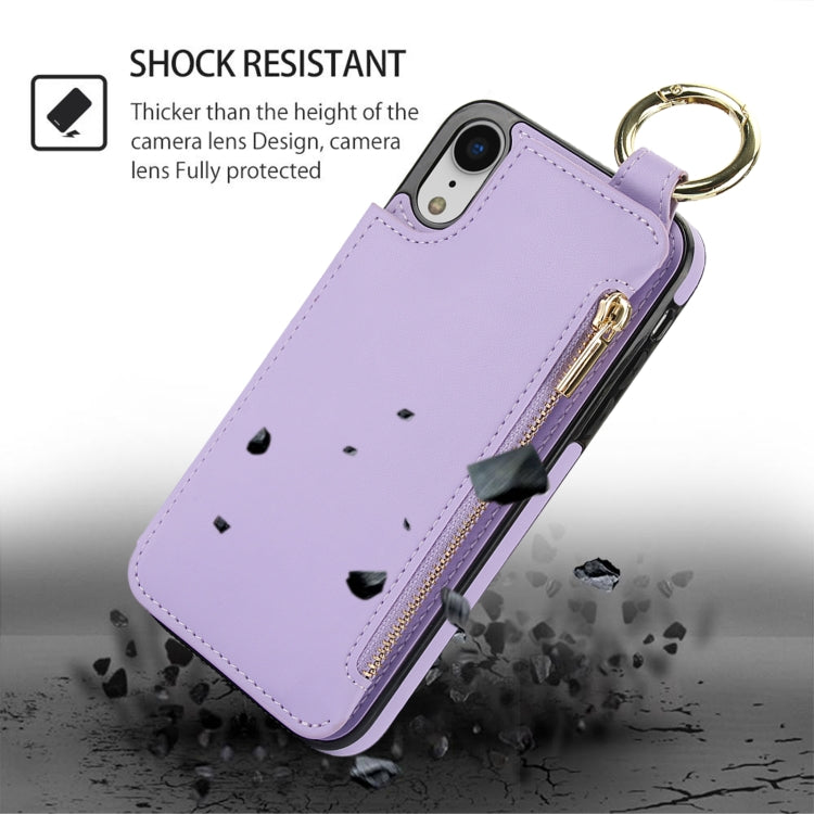 For iPhone XR RFlD Anti-theft Double Buckle Ring Zipper Card Phone Case